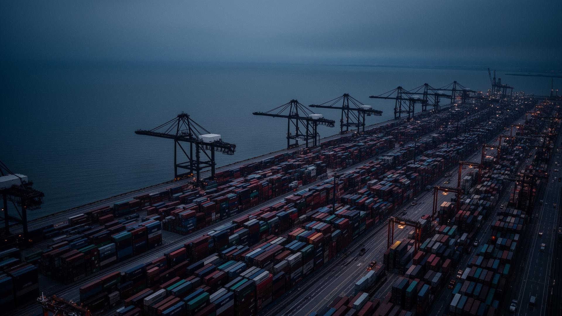 Container port at dusk — logistics gateway to Southern Europe